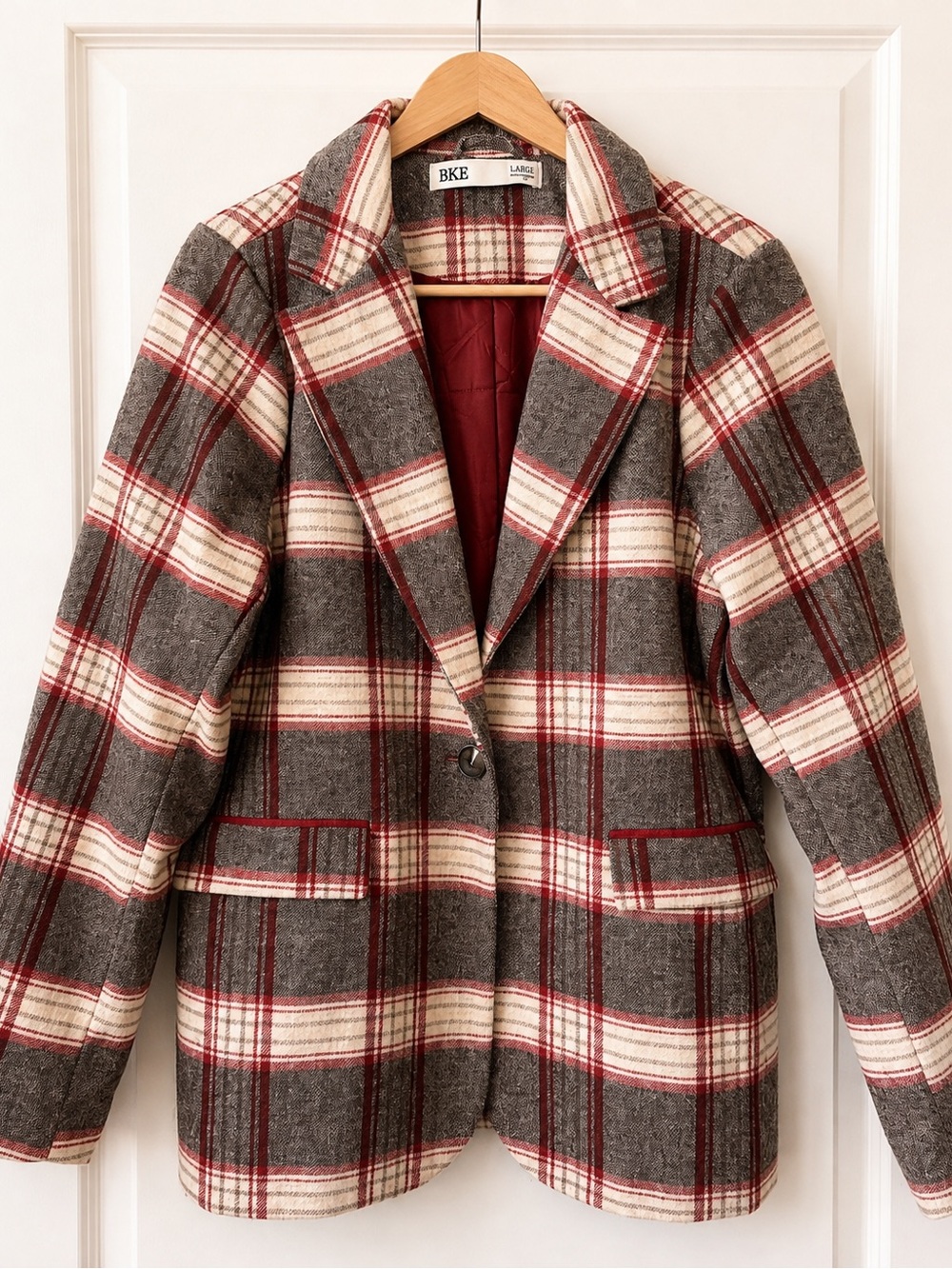 BKE Plaid Blazer Jacket Red Gray Women’s Large Western Preppy